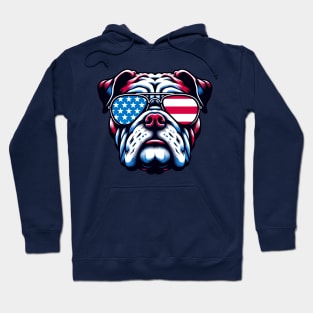 Bulldog Uncle Sam Hat Sunglasses American Flag 4th of July Hoodie